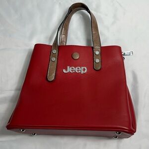 Jeep Red Tote with Tan Handles